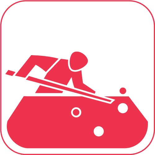 Rotes Piktogramm einer Person am Billard spielen auf weißem Hintergrund